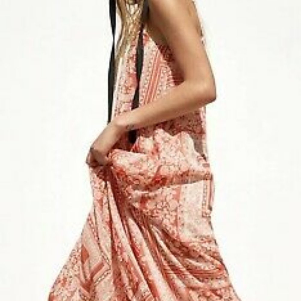 Zara Coral Red Crochet Combi Long Dress Size M-L - Picture 2 of 5